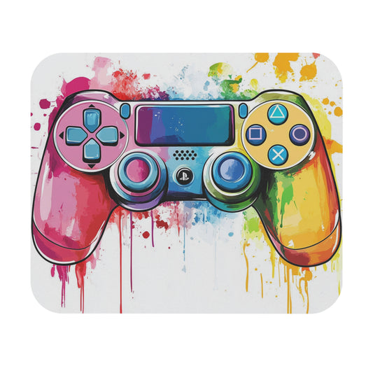Video game controller with a vibrant watercolor paint splash design.
