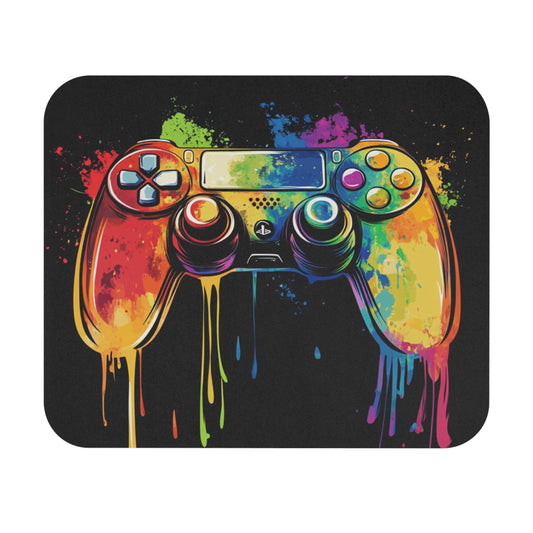 Video game controller with rainbow watercolor splatter and drips.