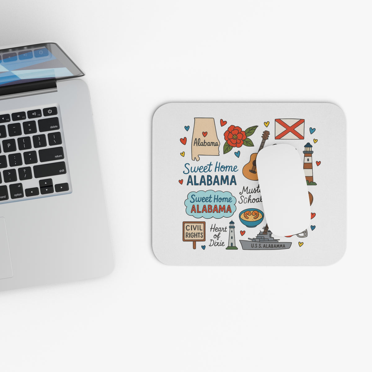 Mousepad with Alabama landmarks and "Sweet Home Alabama" text.