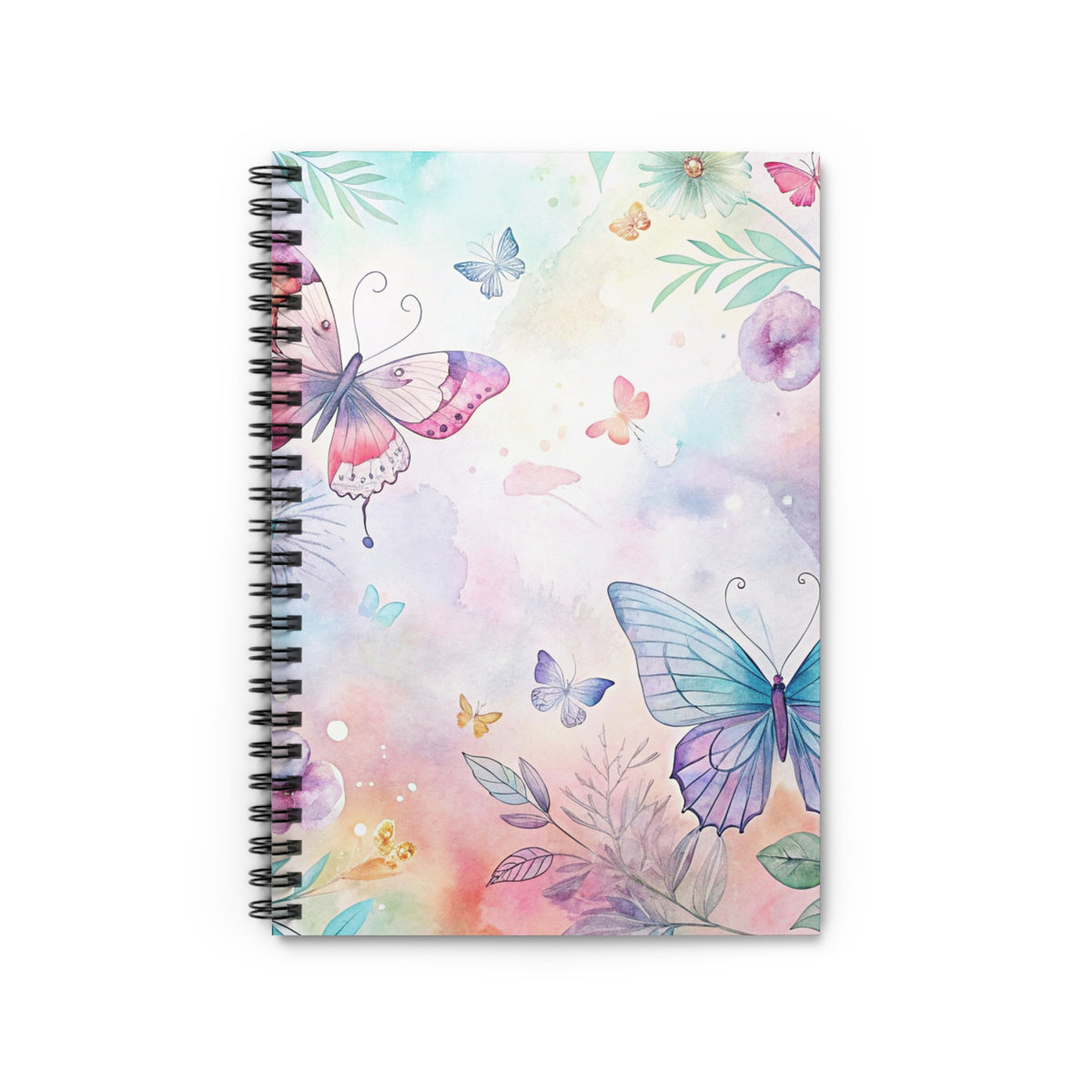 Notebook with watercolor butterflies and floral pattern on cover.