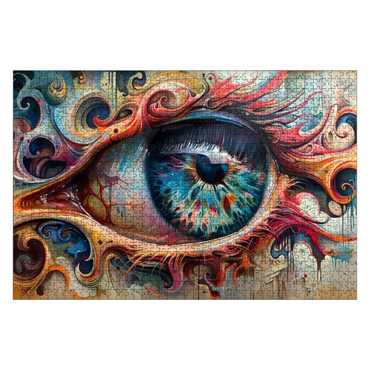 Eye of the Spiral Wooden Jigsaw Puzzle: Surreal Psychedelic Art