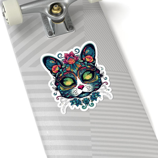 Botanical Cat Sticker: Psychedelic Mandala, Lotus Crown - Waterproof Vinyl Decal