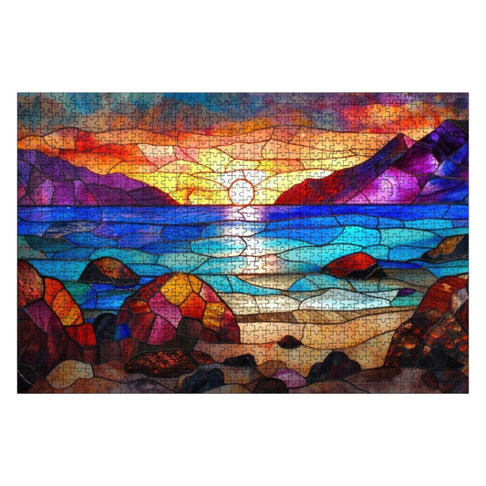 Stained Glass Sunset Puzzle: Wooden Jigsaw Puzzle