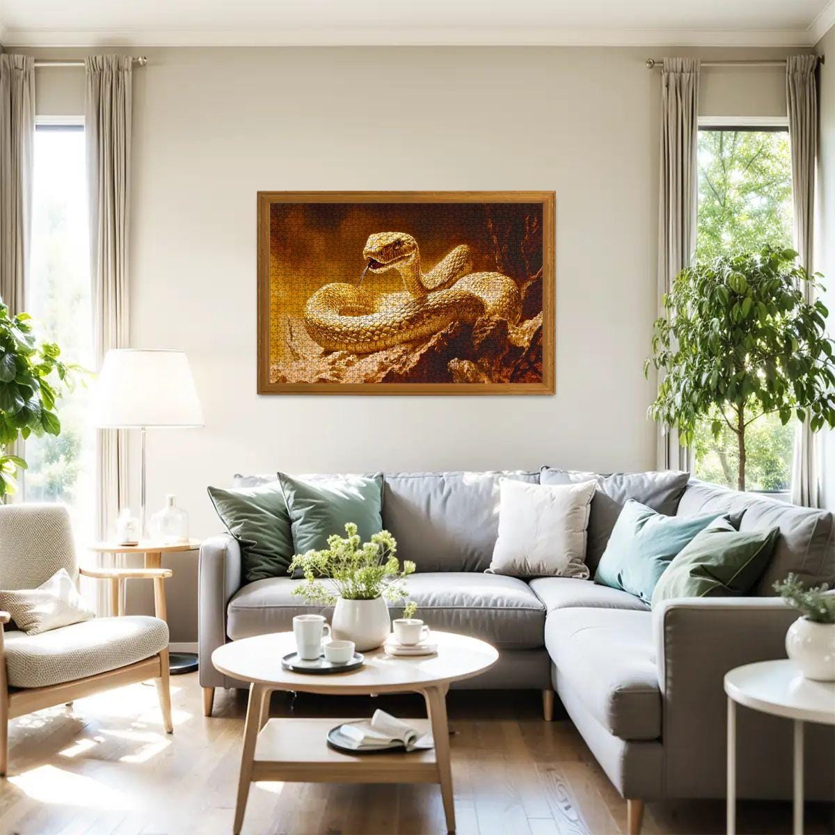 Golden Snake Wooden Jigsaw Puzzle: Serpent Art