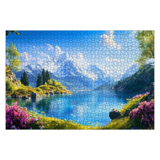 Alpine Lake Wooden Jigsaw Puzzle: Glossy Mountain View