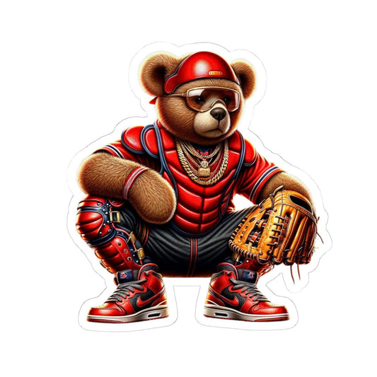 Gangsta Teddy Bear Baseball Catcher Sticker: Urban Vinyl Decal