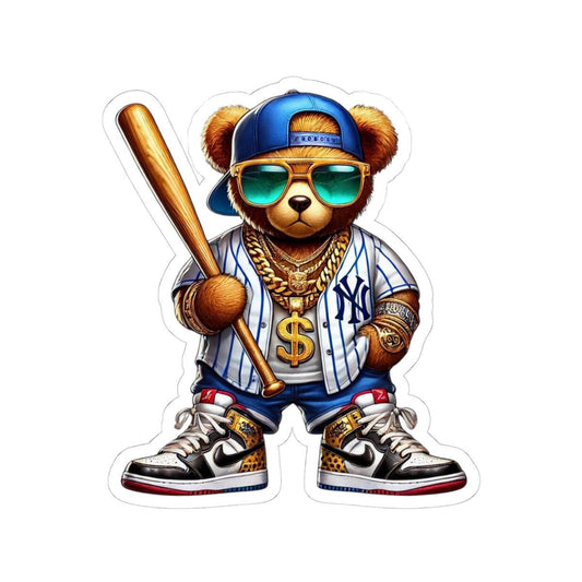 Hip Hop Teddy Bear Sticker: Urban Baseball Art Decal