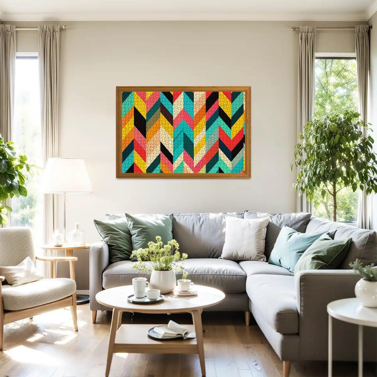 ColorFlow | Pop Art Chevron Wooden Puzzle 1000pc | Multicolor Geometric Puzzle