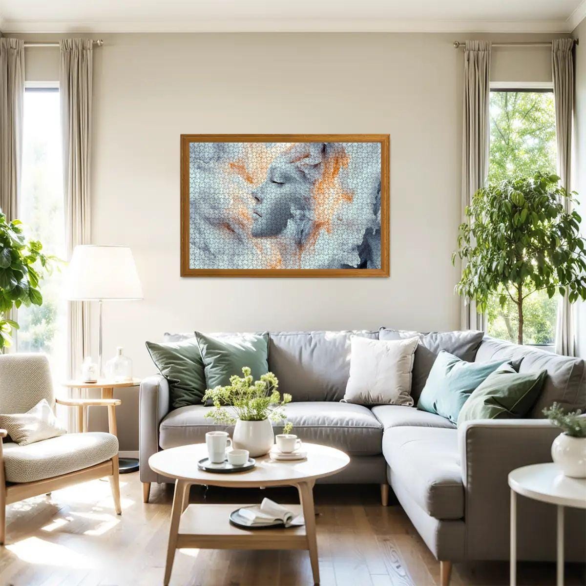 Surreal Fantasy Art Puzzle: Dreamy Face in Clouds - Wooden Jigsaw