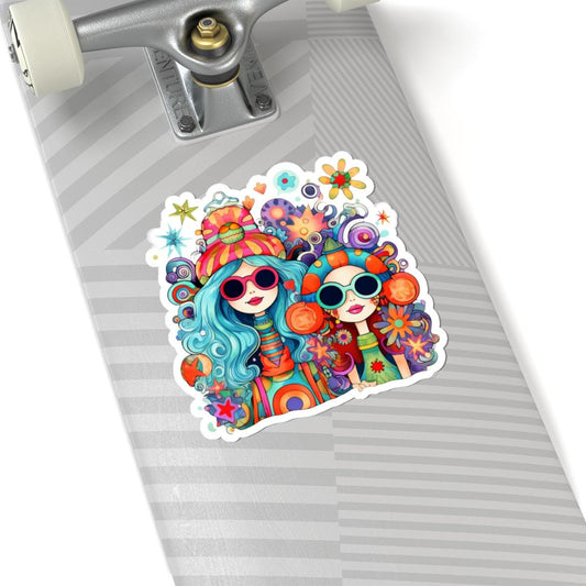 Groovy Hippie Girls Sticker: Retro 70s Waterproof Vinyl Decal