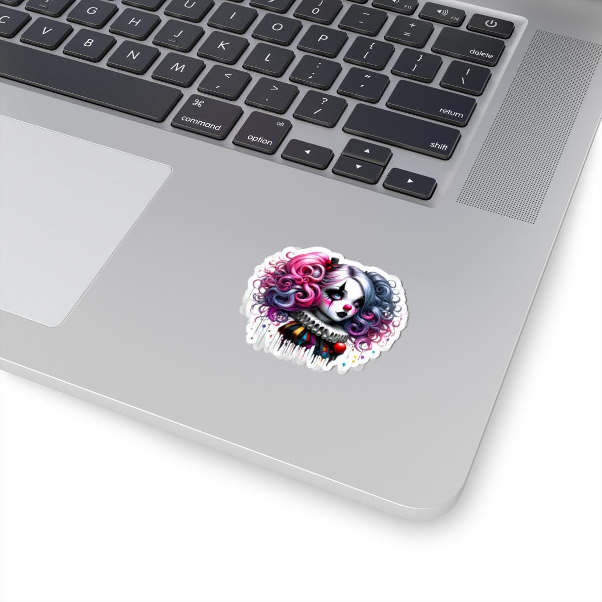 Gothic Circus Doll Sticker: Pink & Blue Clowncore Art Decal