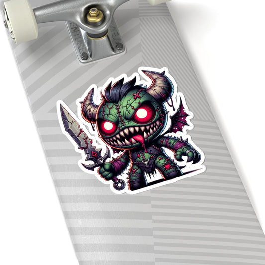 ColorFlow | Green Stitched Demon Plushie Monster Vinyl Sticker | Sword Art Decal | Unique Collectible | Fantasy Gift