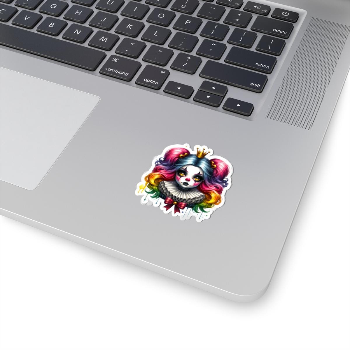 Rainbow Clowncore Sticker: Pastel Goth Doll with Crown