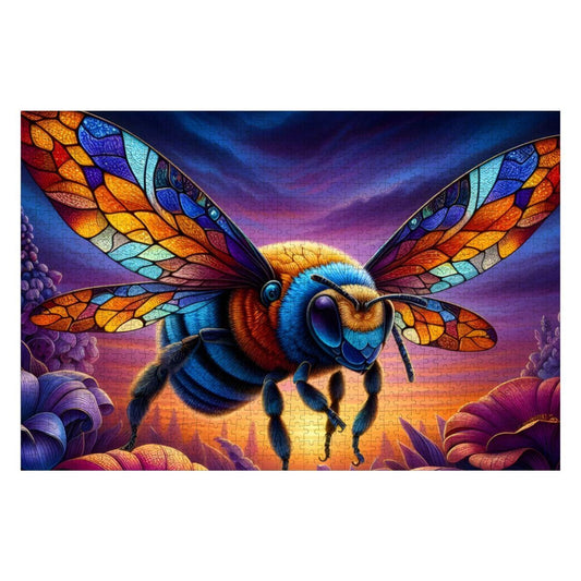 ColorFlow | Wooden Jigsaw Puzzle | Stained Glass Bee Art Wood Puzzle for Adults and Kids | Relaxing Puzzle Decor