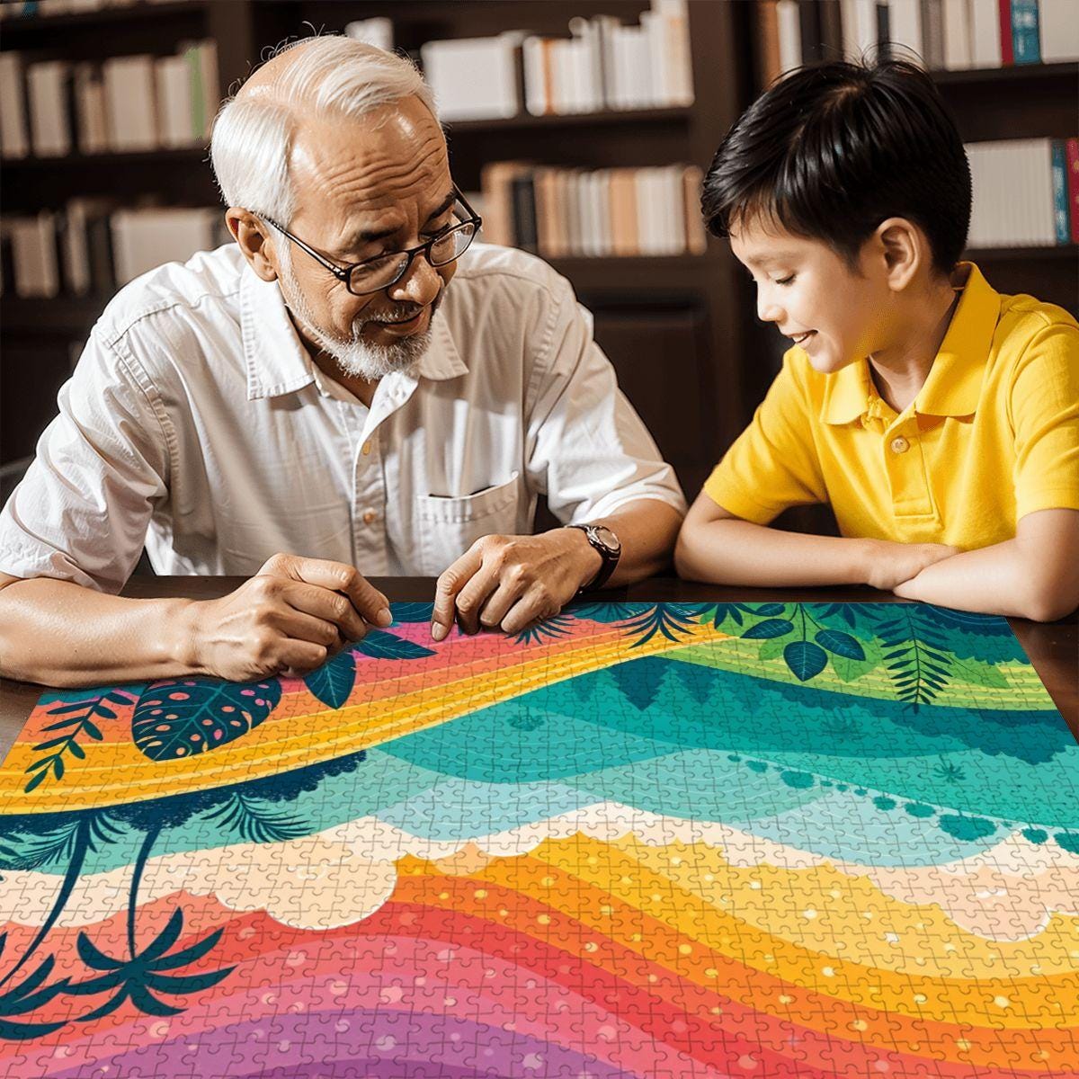 ColorFlow | Wooden Jigsaw Puzzle | Rainbow Sunset Tropics Art Wood Puzzle for Adults and Kids | Relaxing Gift
