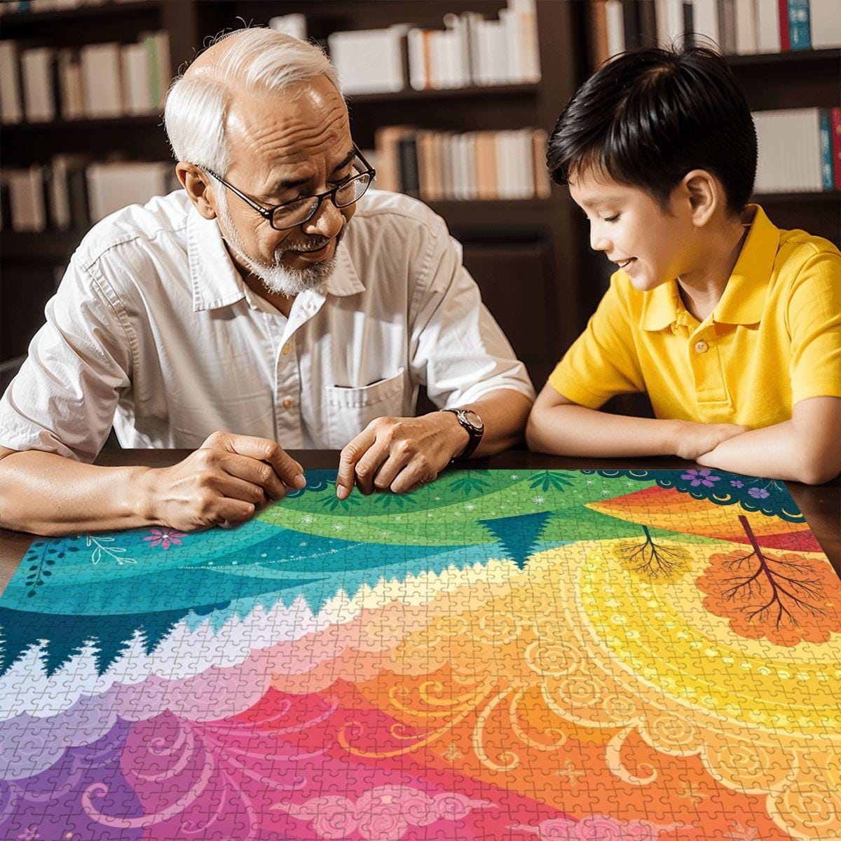 ColorFlow | Wooden Jigsaw Puzzle | Sunrise Whimsy Landscape Art Wood Puzzle for Adults and Kids | Relaxing Gift