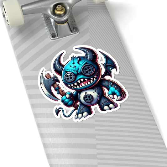 ColorFlow | Blue Demon Plushie Monster Vinyl Sticker | Button Eye Art Decal | Unique Collectible | Cute Spooky Gift Idea