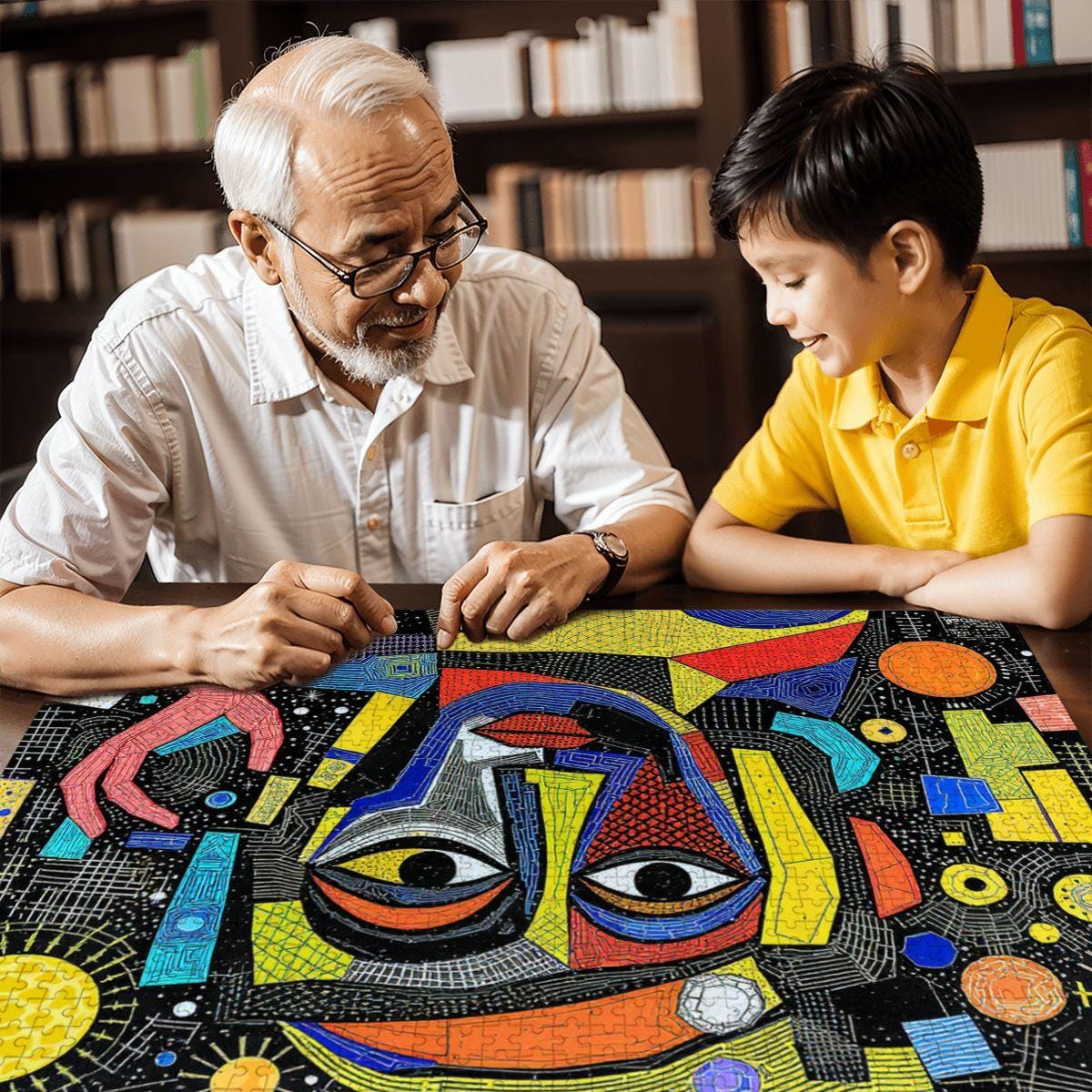 ColorFlow | Galactic Gaze Wooden Puzzle | Picasso Inspired Abstract Face Jigsaw | Modern Art Wood Puzzle Gift