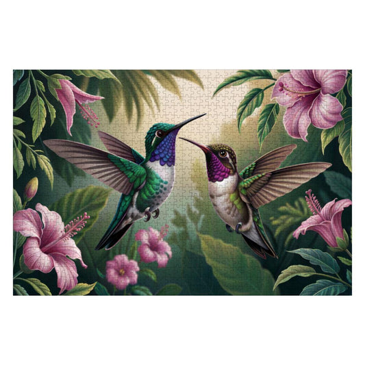 ColorFlow | Wooden Jigsaw Puzzle | Hummingbird Floral Art Wood Puzzle for Adults and Kids | Relaxing Gift