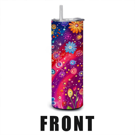 ColorFlow | Dreamy Rainbow Swirl 20oz Stainless Steel Tumbler with Straw | Whimsical Floral Art Travel Mug