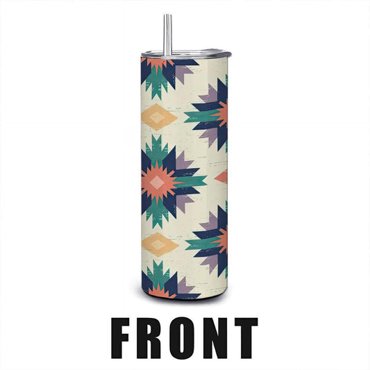 ColorFlow | Boho Starburst Southwest Pattern 20oz Stainless Steel Tumbler with Straw | Vibrant Insulated Travel Mug Gift