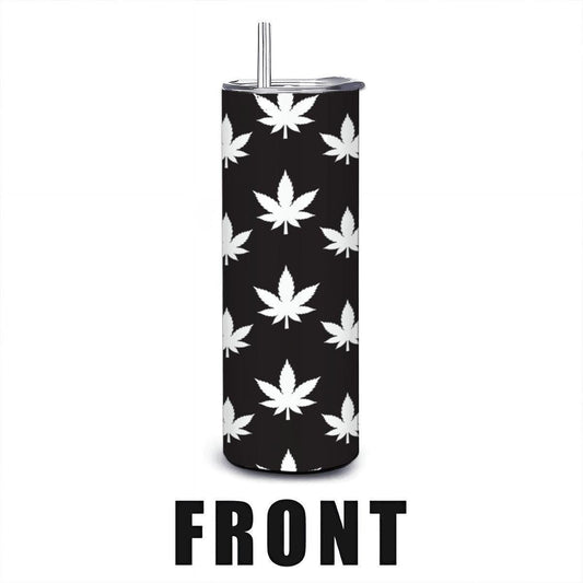 ColorFlow | Monochrome Leaf Stainless Steel Tumbler 20oz | Black White Cannabis Cup | Stoner Gift with Straw
