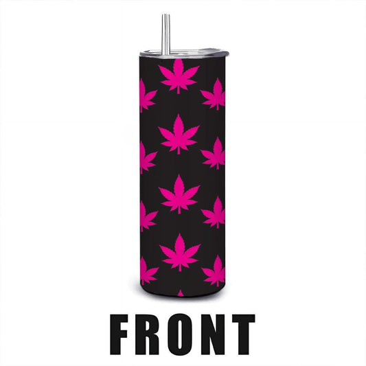 ColorFlow | Split Pink Leaf Tumbler 20oz | Neon Cannabis Stainless Steel Cup | Weed Gift for Stoner Women