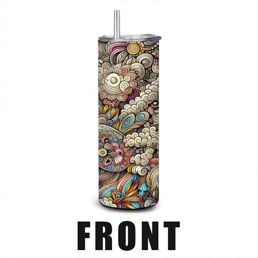 ColorFlow | Whimsical Cloud Doodle Tumbler | 20oz Stainless Steel Tumbler with Straw | Hand Drawn Doodle Art Mug