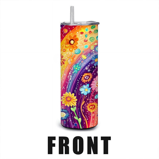 ColorFlow | Whirlwind Rainbow Garden 20oz Stainless Steel Tumbler with Straw | Vivid Floral Insulated Mug