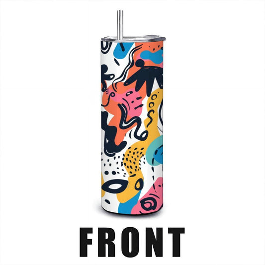 ColorFlow | Colorful Abstract Expressionist Tumbler | 20oz Stainless Steel Tumbler with Straw | Artistic Doodle Travel Mug