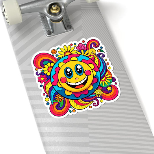 ColorFlow | Sunshine Emoji Sticker | Bright Groovy Flower Power Smiley Vinyl Decal for Water Bottles Laptops Journals Cars Decor