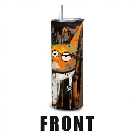 ColorFlow | Crazy Cat Family Tumbler | Abstract Cat Art Cup | 20oz Stainless Steel Travel Mug with Straw | Gift for Cat Lovers