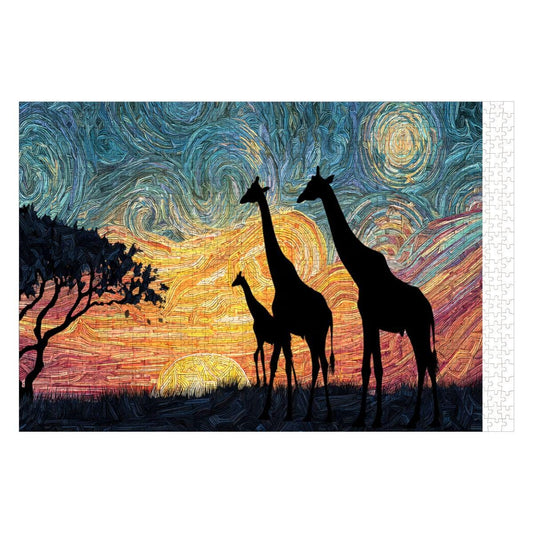 ColorFlow | Starry Night Safari Wooden Jigsaw Puzzle | Van Gogh Inspired Art Puzzle for Adults and Kids | Unique Gift Decor