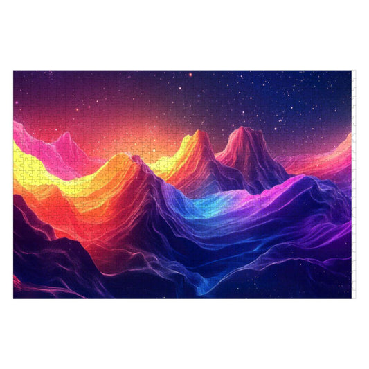 ColorFlow | Cosmic Mountain Wooden Jigsaw Puzzle | Surreal Space Art Puzzle for Adults and Kids | Unique Gift Home Decor