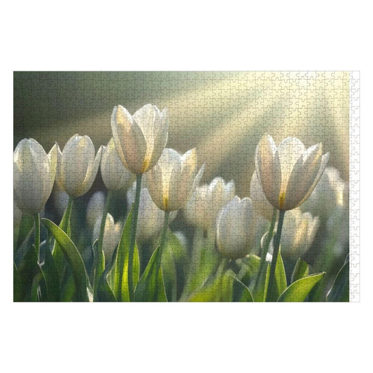 ColorFlow | White Tulip Morning Wooden Jigsaw Puzzle | Floral Art Puzzle for Adults and Kids | Serene Gift Home Decor