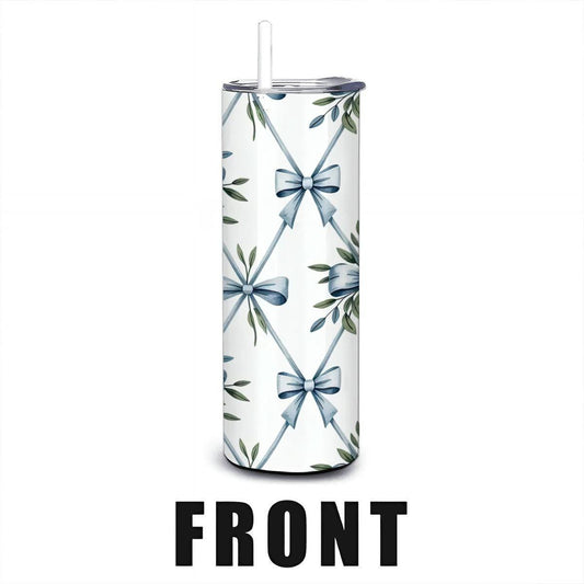 ColorFlow | Blue Ribbon Botanical Tumbler | 20oz Stainless Steel Coffee Travel Cup with Straw Elegant Gift
