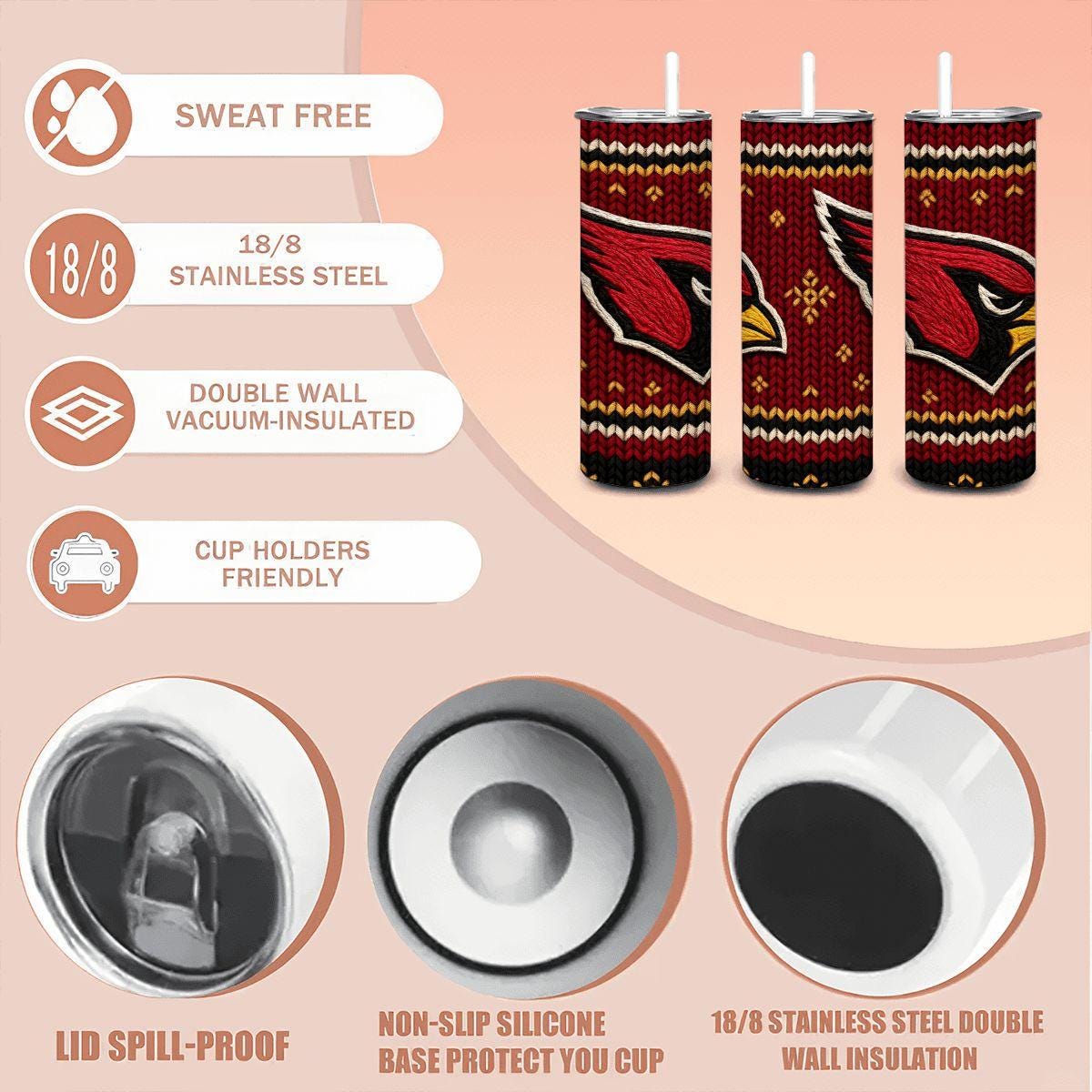ColorFlow | Arizona Cardinals Inspired Seamless Sweater 20oz Skinny Tumbler with Straw