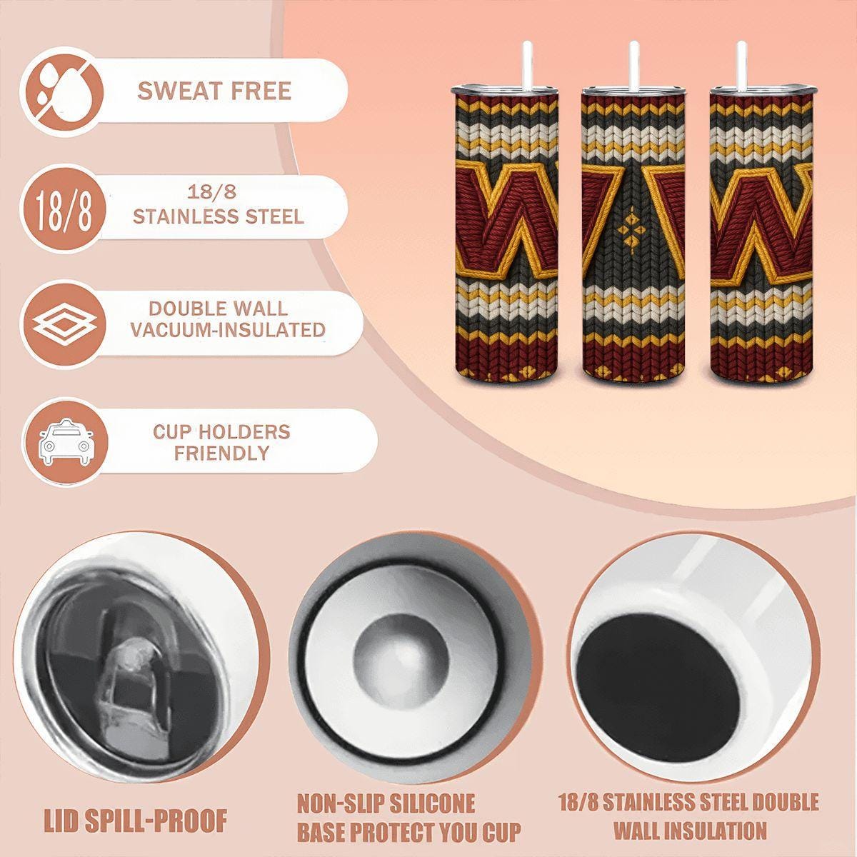 ColorFlow | Washington Commanders Inspired Seamless Sweater 20oz Skinny Tumbler with Straw