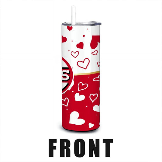 ColorFlow | Cincinnati Inspired Reds Hearts Straight Tumbler 20oz Stainless Steel Gift Optional Personalization