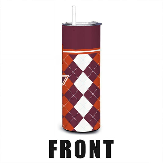 ColorFlow | Virginia Tech Inspired Hokies Argyle Straight Tumbler 20oz Stainless Steel Drinkware Optional Personalization