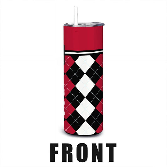 ColorFlow | Ohio State Inspired Buckeyes Argyle Straight Tumbler 20oz Stainless Steel Drinkware Optional Personalization