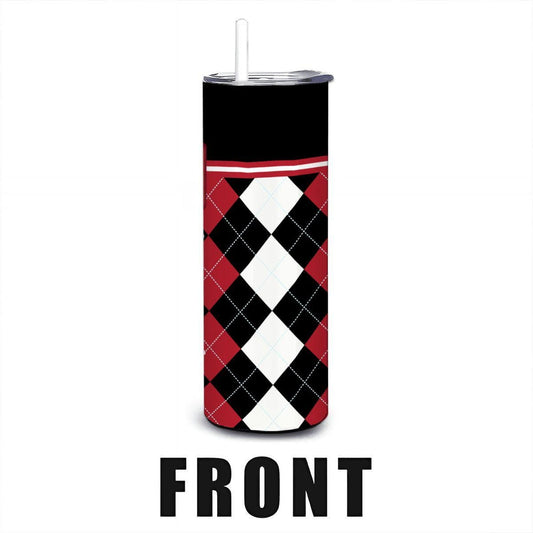 ColorFlow | Miami Ohio Inspired RedHawks Argyle Straight Tumbler 20oz Stainless Steel Drinkware Optional Personalization