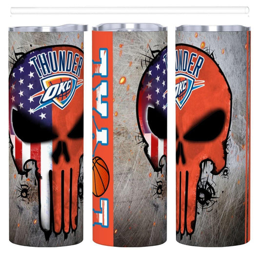 ColorFlow | Oklahoma City Basketball Inspired 20oz Straight Tumbler | Thunder Skull American Flag Design | Personalization Optional