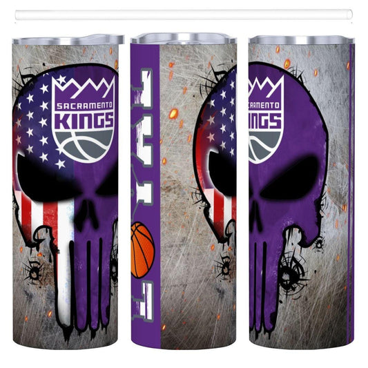 ColorFlow | Sacramento Basketball Inspired 20oz Straight Tumbler | Kings Skull American Flag Design | Personalization Optional