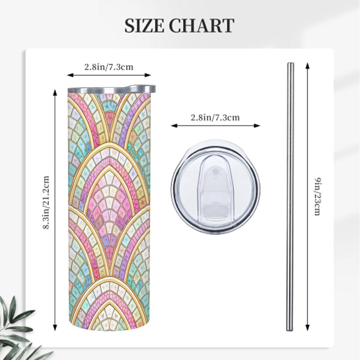 ColorFlow | Pastel Art Deco Arches 20oz Skinny Stainless Steel Tumbler with Straw | Elegant Rainbow Fan Design