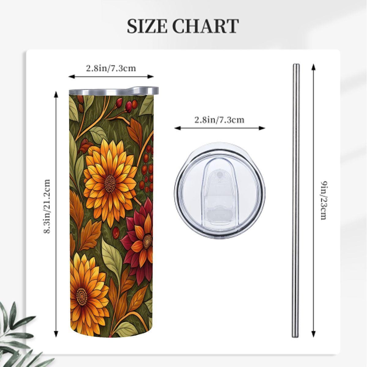 ColorFlow | Harvest Bloom Wildflowers 20oz Skinny Stainless Steel Tumbler with Straw | Autumn Floral Nature Art