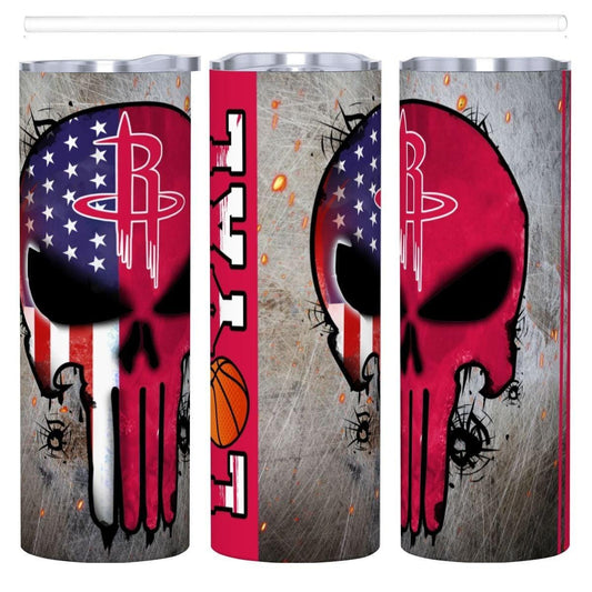 ColorFlow | Houston Basketball Inspired 20oz Straight Tumbler | Rockets Skull American Flag Design | Personalization Optional