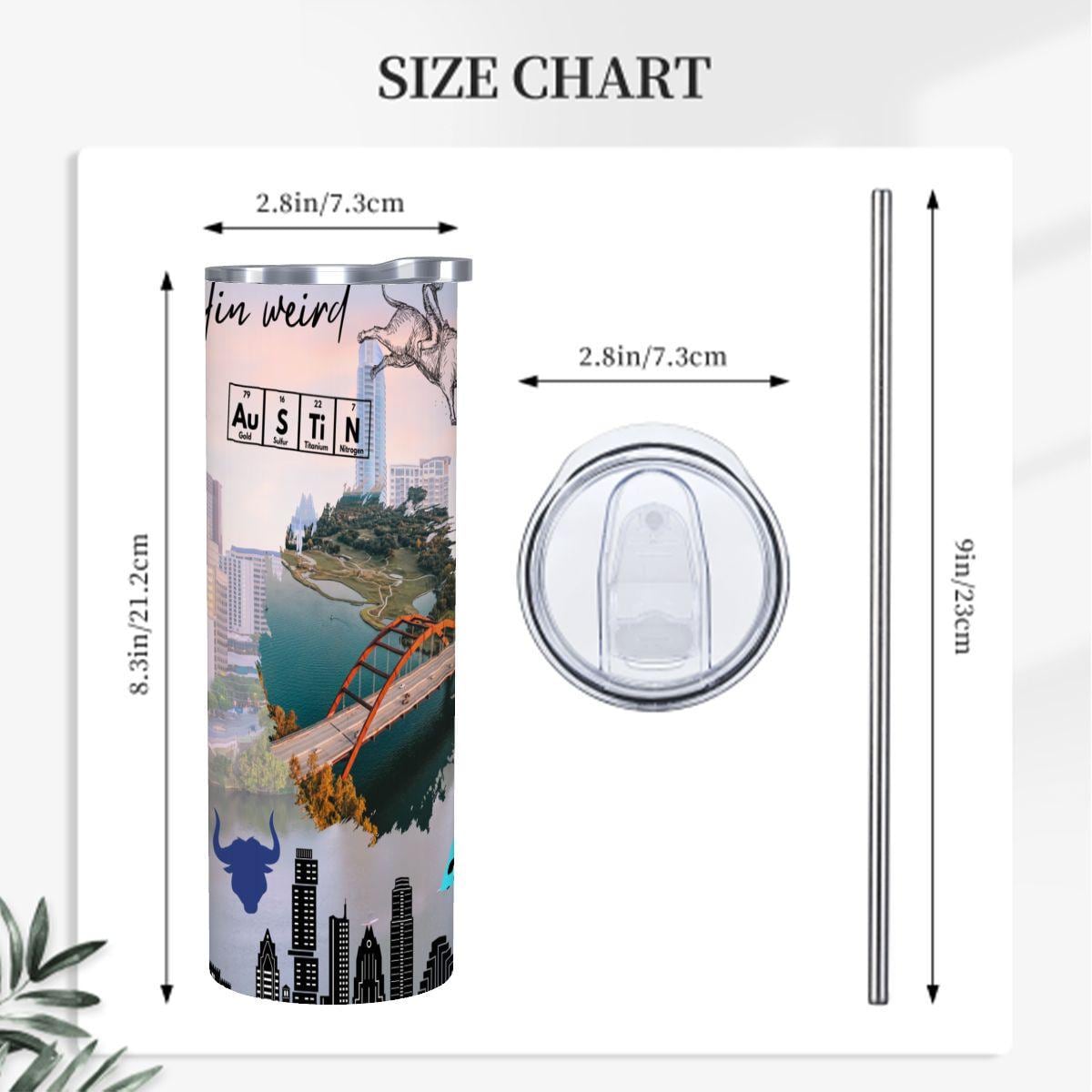 ColorFlow | Austin Texas City Vibes 20oz Skinny Stainless Steel Tumbler with Straw | Keep Austin Weird Skyline Cup