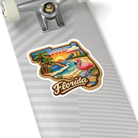 ColorFlow | Florida Coastal Sunrise Vinyl Sticker | Palm Shores Flamingo and Tropical Skyline Art