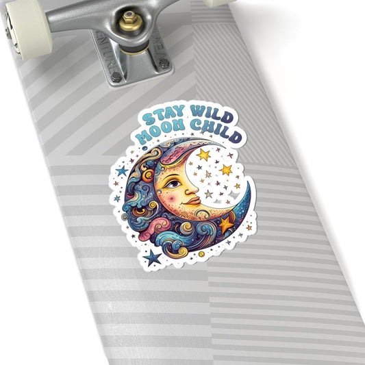 ColorFlow | Stay Wild Moon Child Celestial Moon Face Cosmic Boho Art Vinyl Sticker